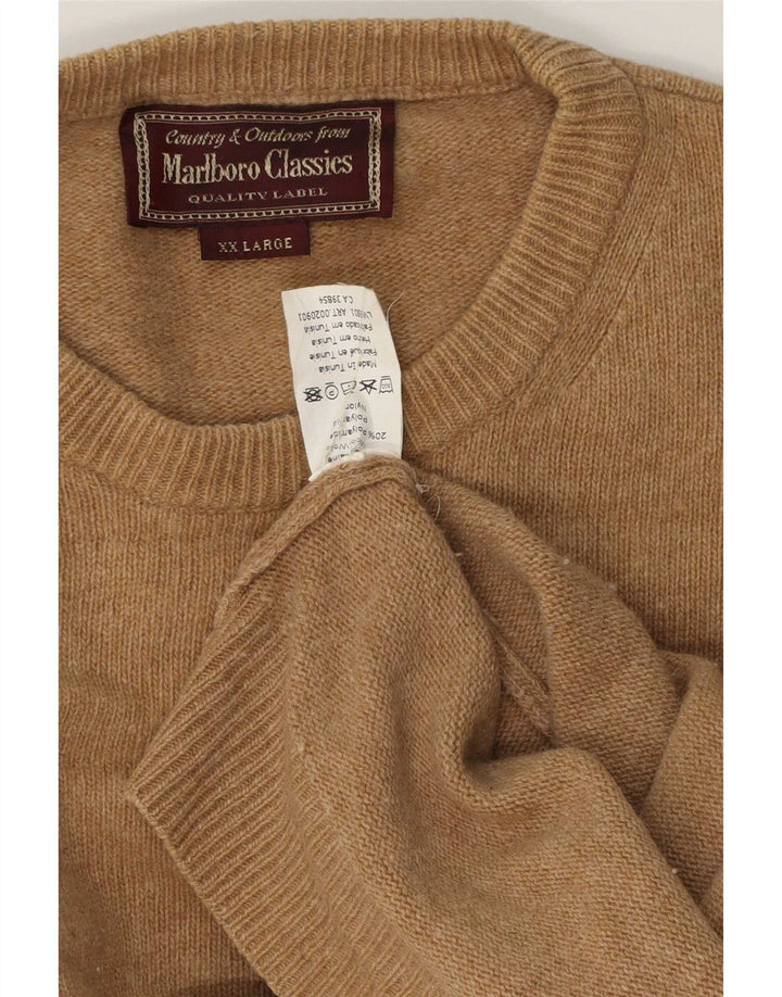 Marlboro Classics Herren-Pullover mit Rundhalsausschnitt, 2XL, braune Wolle