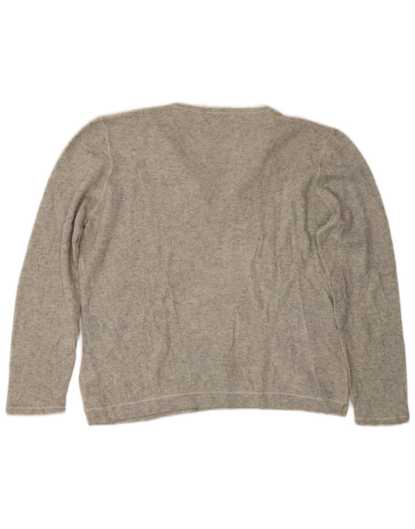 Brunello Cucinelli Damen-Pullover mit V-Ausschnitt, UK 14, Größe L, grauer Kaschmir