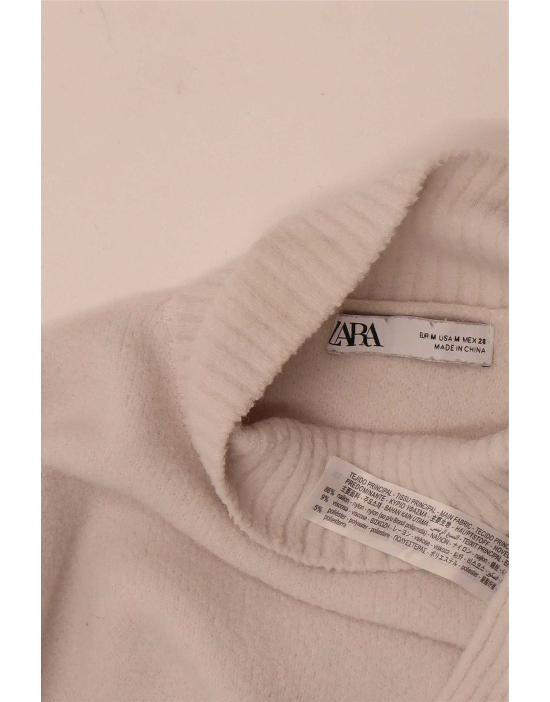 Zara Damen Crop Rollkragenpullover Pullover UK 12 Mittelweißes Nylon
