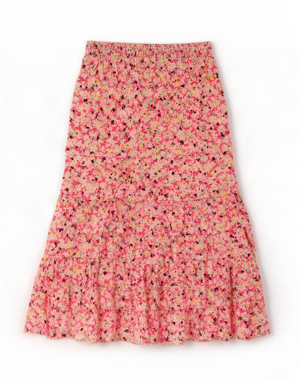 Marks & Spencer Damen-Stufenrock UK 10 Small W28 rosa geblümte Baumwolle