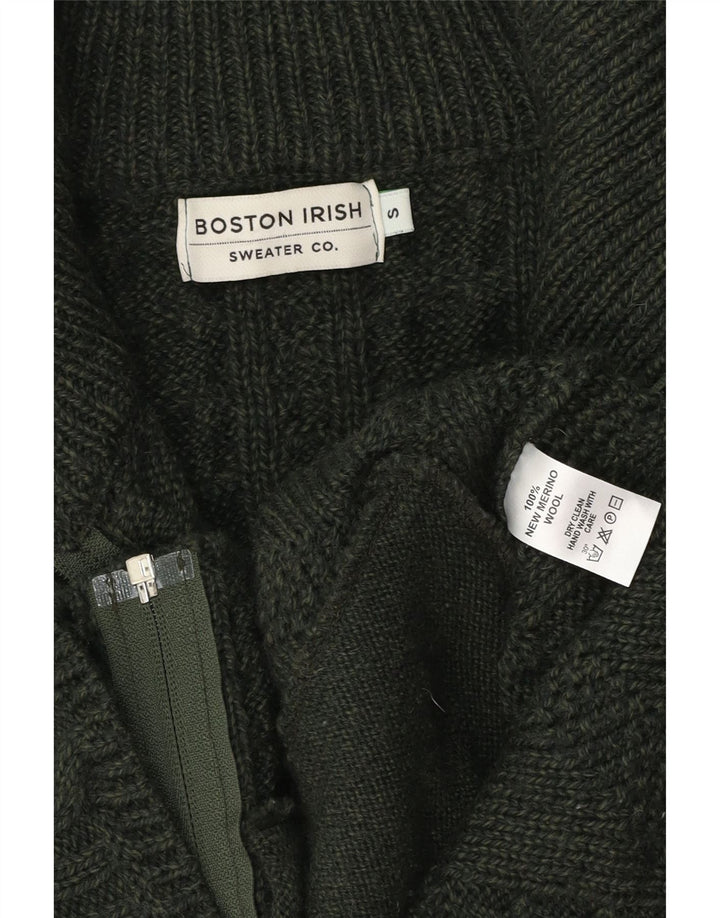 BOSTON IRISH Damen Strickjacke Pullover UK 10 Kleine grüne Merinowolle