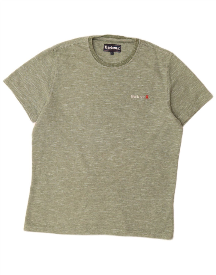 Barbour Herren-T-Shirt-Oberteil, klein, grün gefleckte Baumwolle