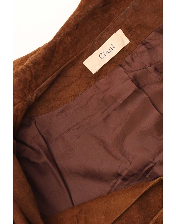 Vintage Damen Longline 1 Knopf Wildleder Blazer Jacke UK 10 Small Brown