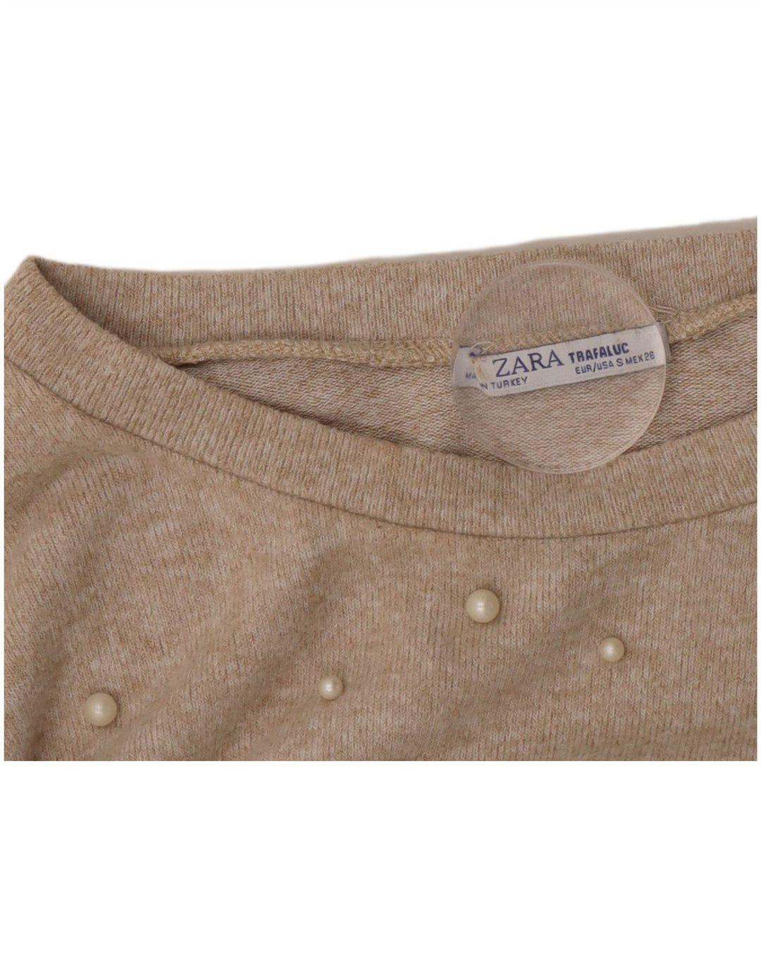 Zara Damen-Blusenoberteil mit 3/4-Ärmeln, Gr. 40, Größe S, Beige, gepunktet