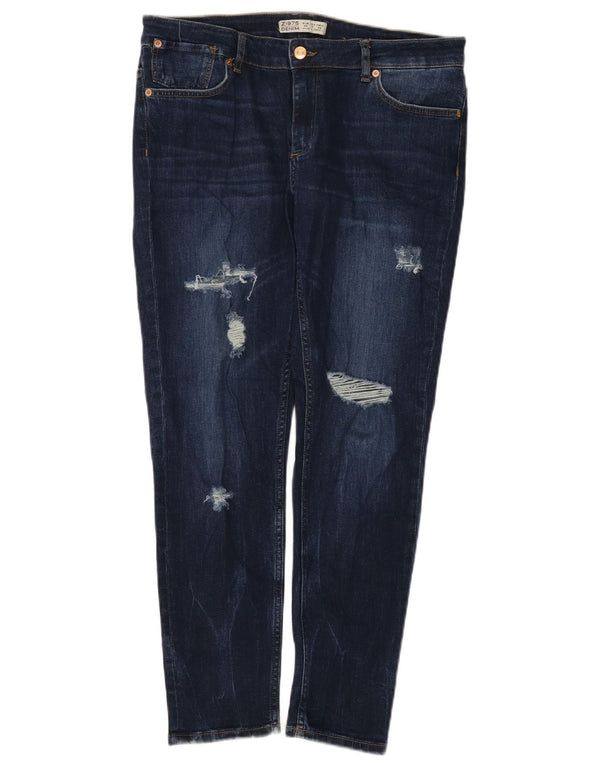 Zara Damen Distressed Skinny Jeans EU 42 Large W32 L28 Blau