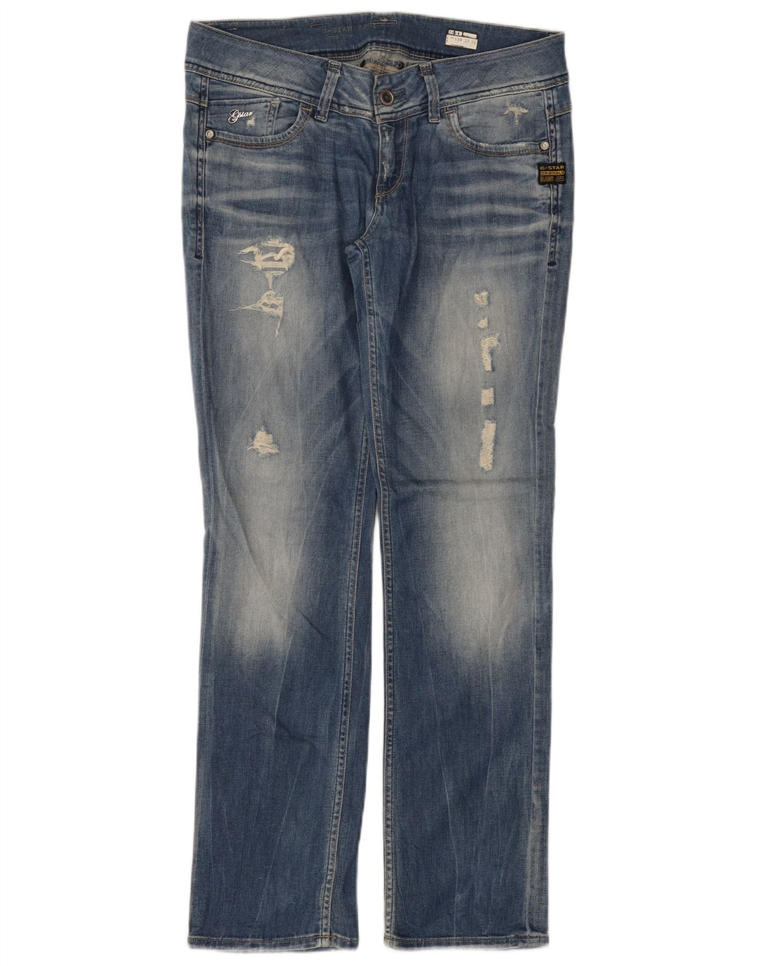 G-Star Damen Distressed Straight Jeans W31 L32 Blaue Baumwolle