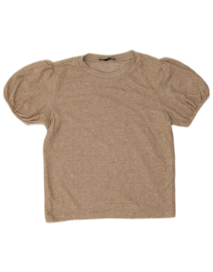 Zara Damen Bluse Top UK 12 Medium Beige