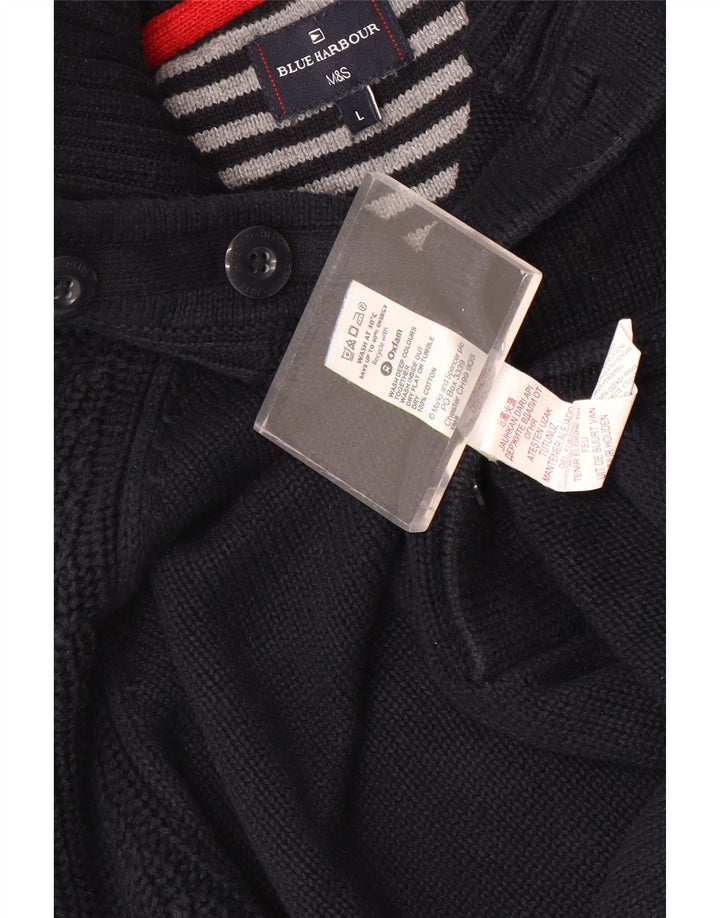 Marks & Spencer Herren-Pullover mit Knopfkragen, Größe L, Marineblau