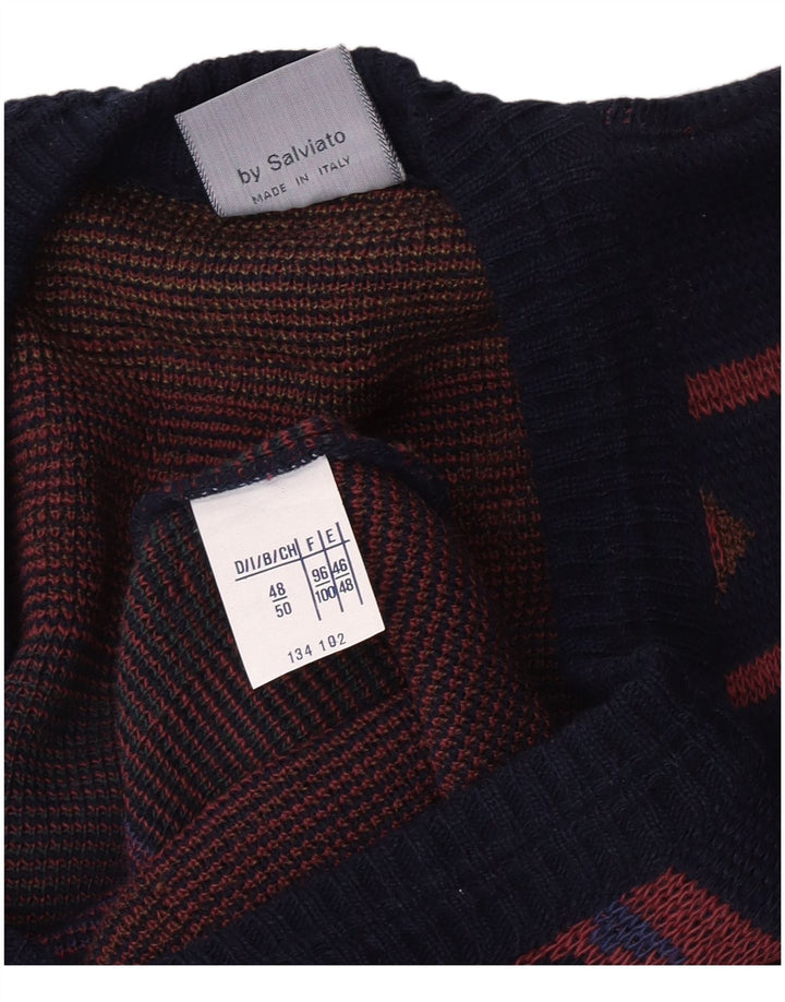 Vintage Herren Cardigan Pullover IT 48/50 Medium Navy Blue Geometrisch