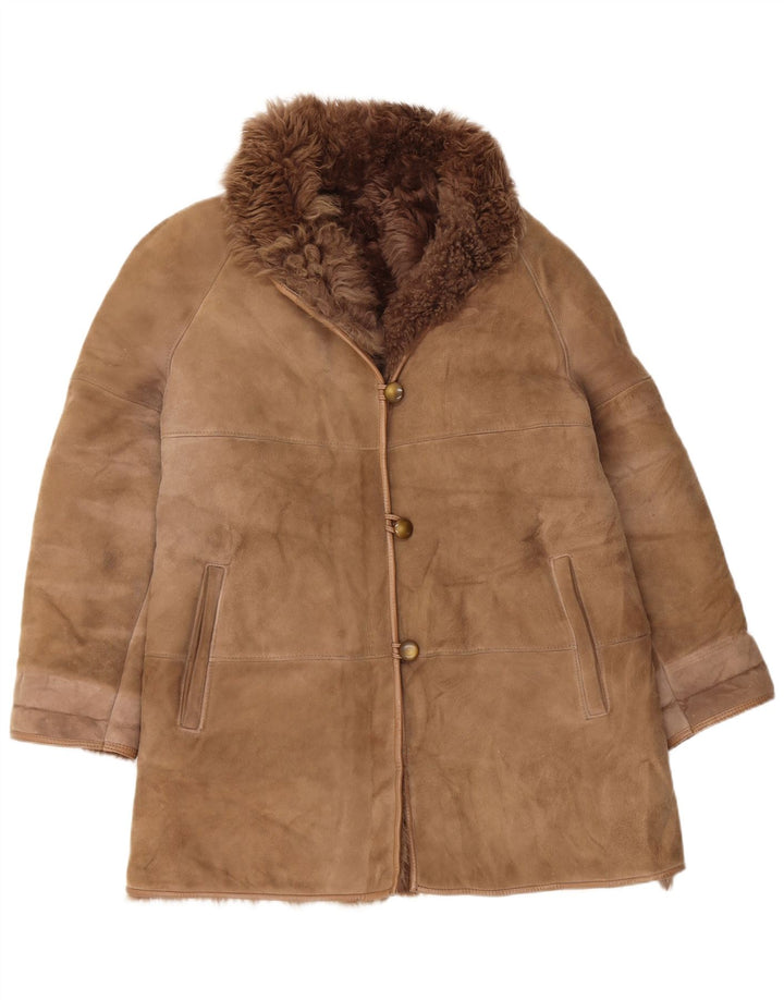 Vintage Damen Shearling Mantel EU 42 Großer Beige Shearling