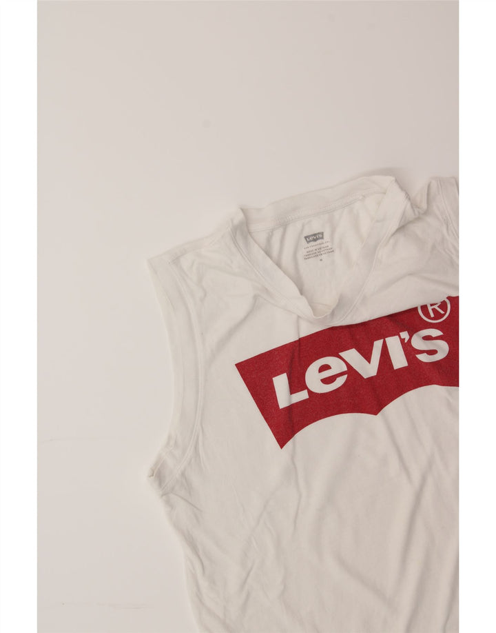 LEVI'S Womens Graphic Vest Top UK 14 Medium White Cotton Vintage Levi's and Second-Hand Levi's from Messina Hembry 