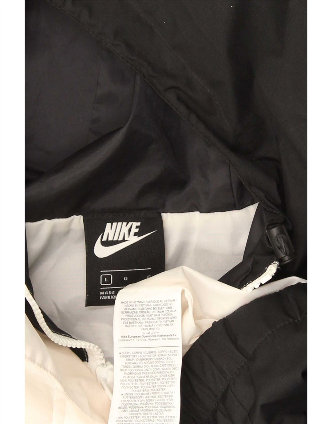 Nike Herren-Regenjacke mit grafischer Kapuze, Größe 40, groß, Schwarz, Farbblock