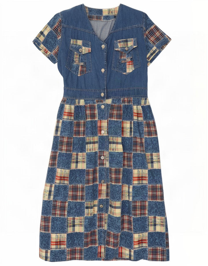 Vintage Damen Jeanskleid UK 14 Mittelblau Patchwork
