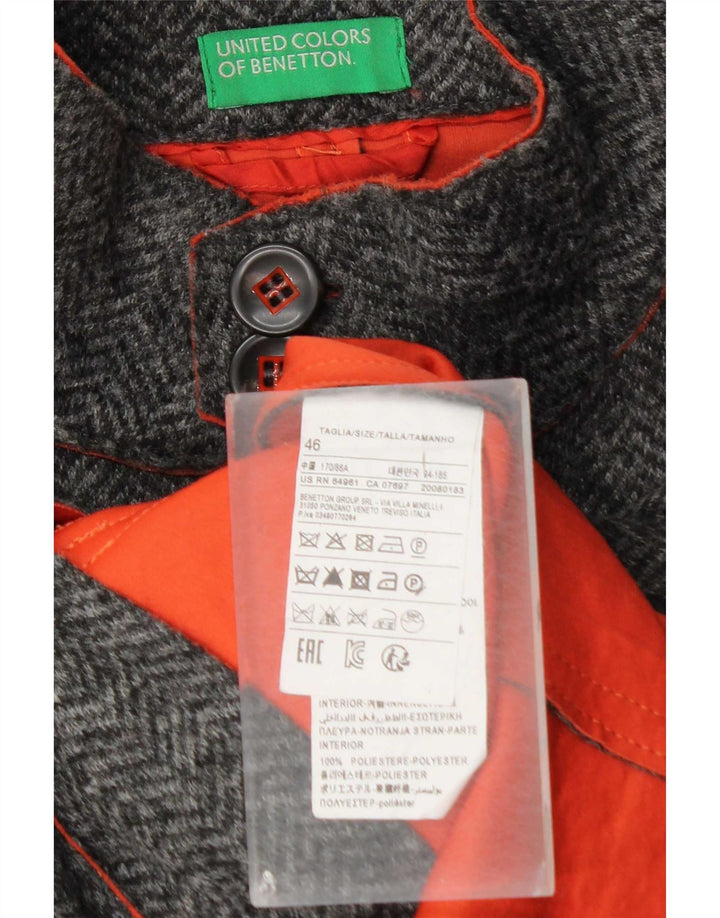 Benetton Herren-Utility-Jacke IT 46 Small Graues Fischgrätenmuster aus Polyester