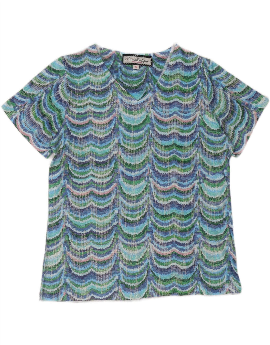 PACO BOUTIQUE Womens Blouse Top UK 12 Medium Blue Chevron Polyester Vintage Paco Boutique and Second-Hand Paco Boutique from Messina Hembry 