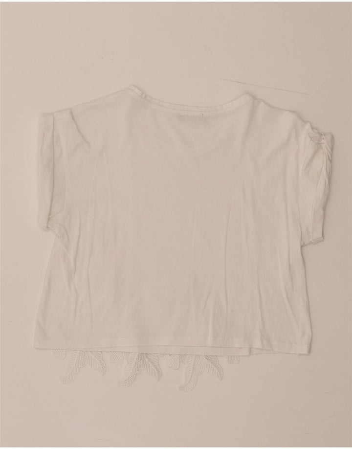 Zara Damen Crop Bluse Top UK 12 Mittelweiß geblümt