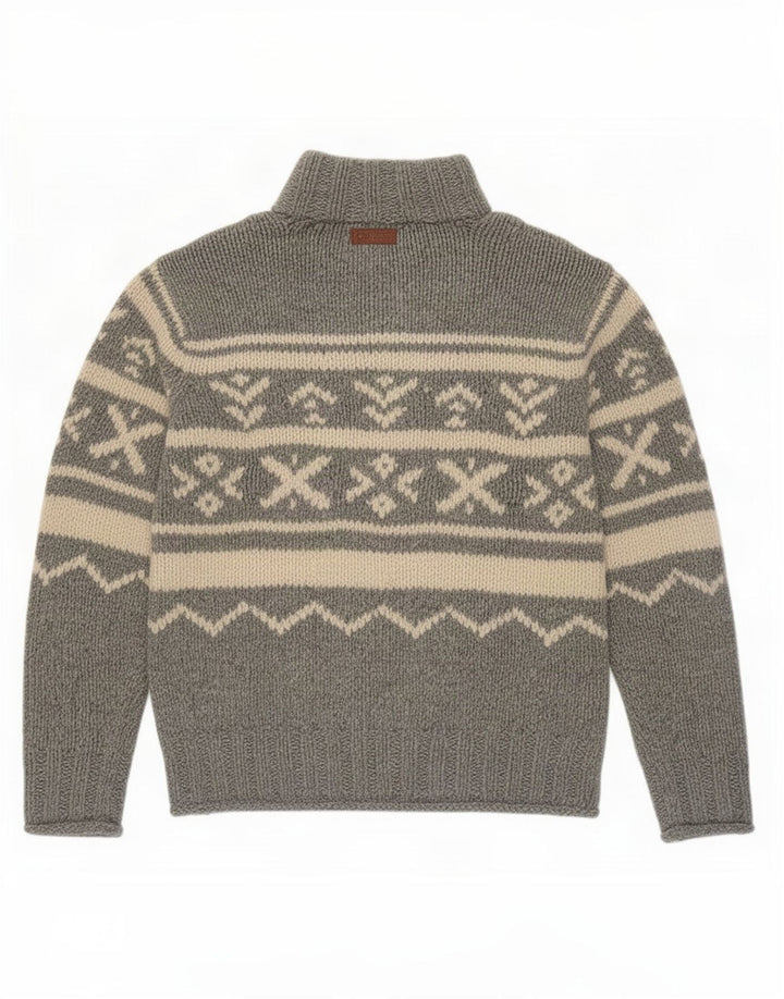 Marlboro Classics Herren-Pullover mit Reißverschluss am Hals, groß, graue Fair-Isle-Wolle