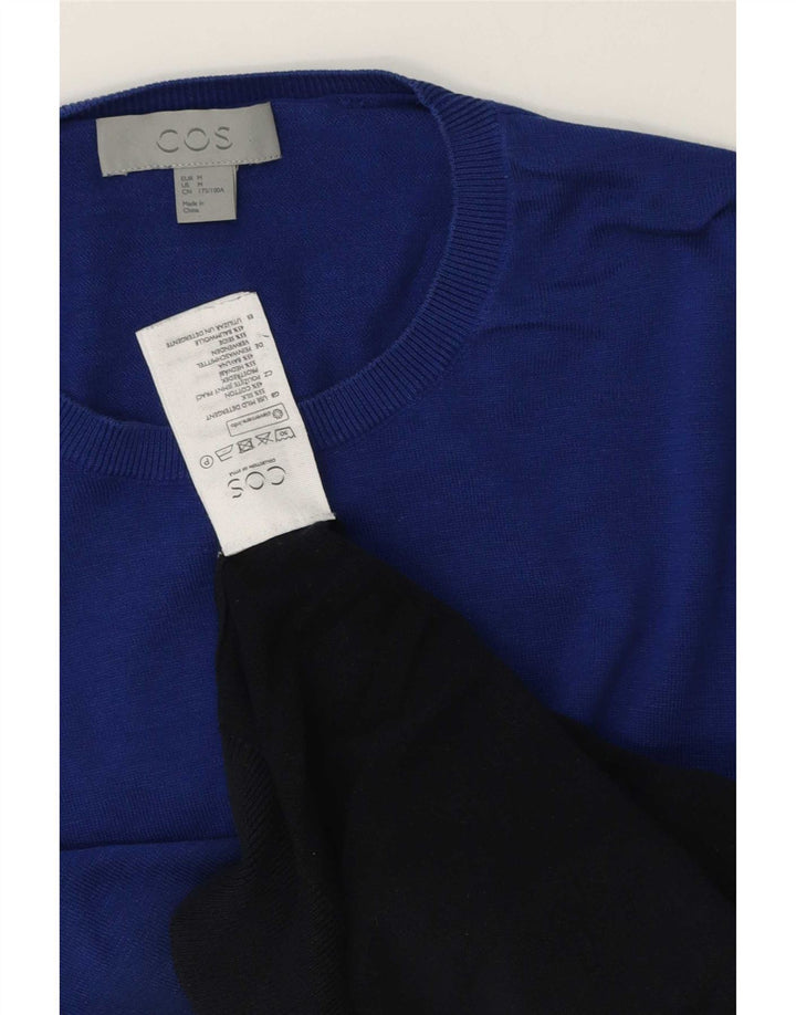 Cos Herren-Pullover mit Rundhalsausschnitt, Mittelblau, Farbblock-Seide
