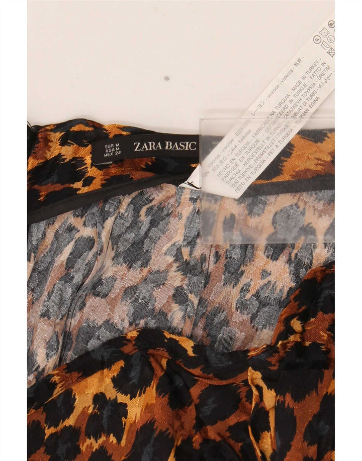 Zara Damen Asymmetrischer Rock Medium W28 Braune Viskose mit Animal-Print
