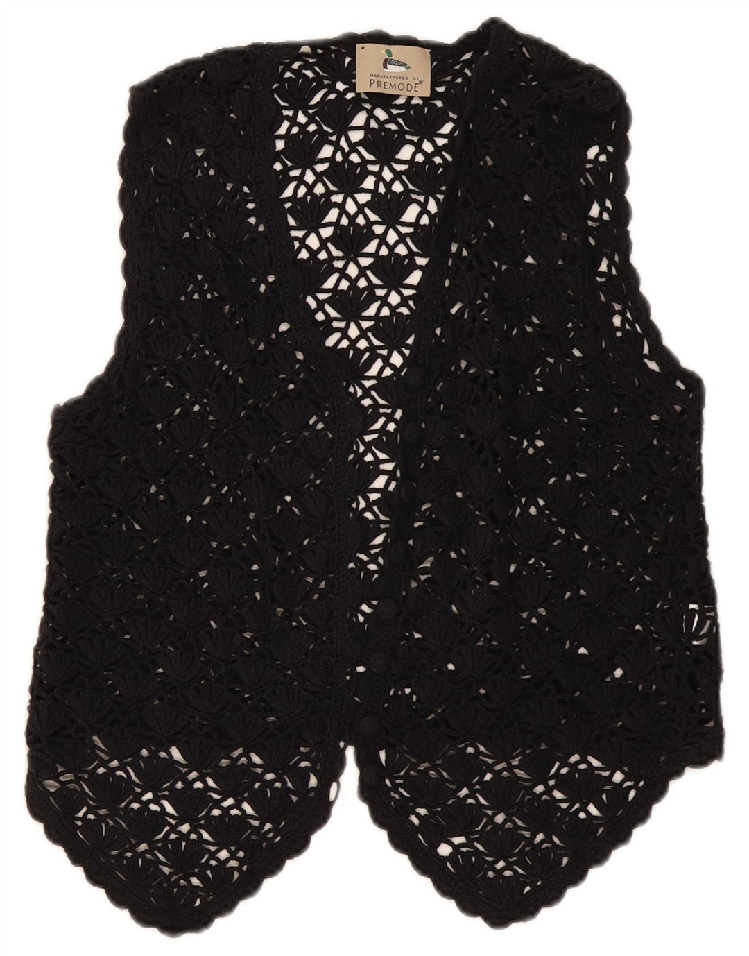 Premode Damen Crop Crochet Cardigan Top UK 12 Mittelschwarze Baumwolle