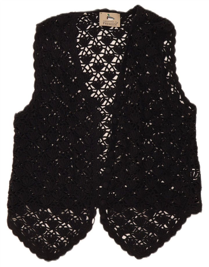 Premode Damen Crop Crochet Cardigan Top UK 12 Mittelschwarze Baumwolle