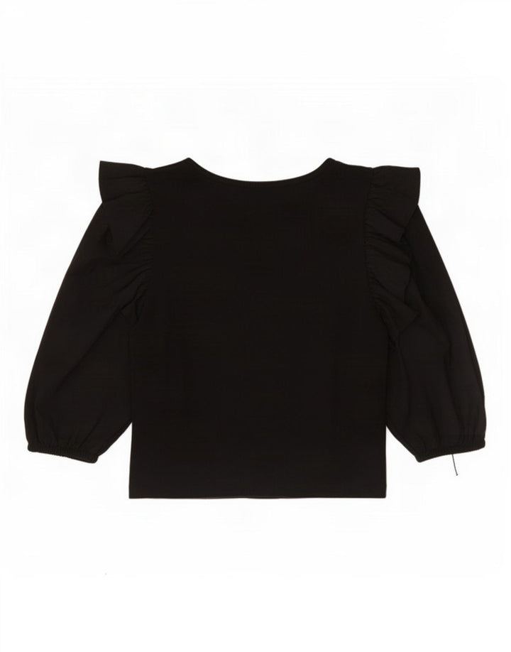 Zara Damen 3/4-Ärmel Crop Top UK 12 Mittelschwarze Baumwolle