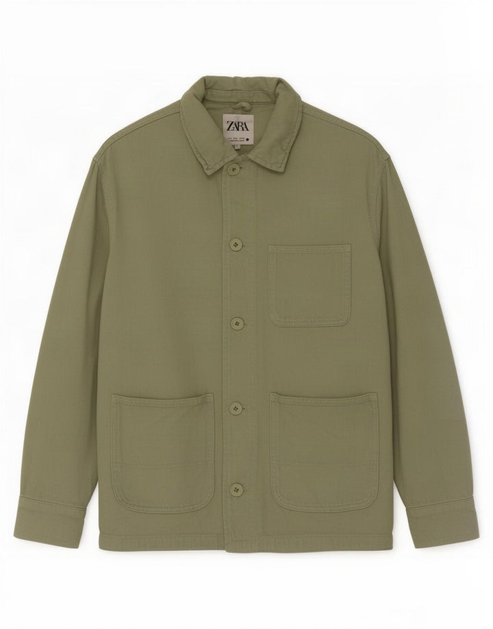 Zara Herren Utility Jacke UK 36 Small Grüne Baumwolle