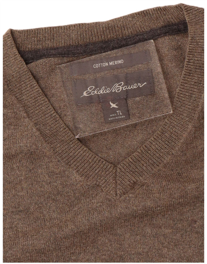 EDDIE BAUER Herren-Pullover mit V-Ausschnitt, groß, graue Baumwolle