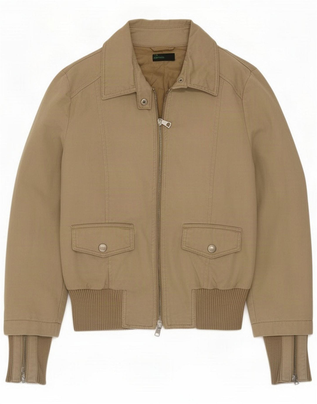 Benetton Damen Bomberjacke IT 44 Mittelbeige Colourblock Baumwolle