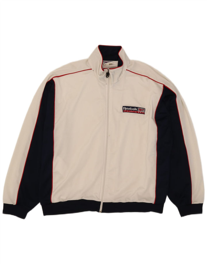 Reebok Herren-Trainingsanzug-Top-Jacke, großes weißes Farbblock-Polyester