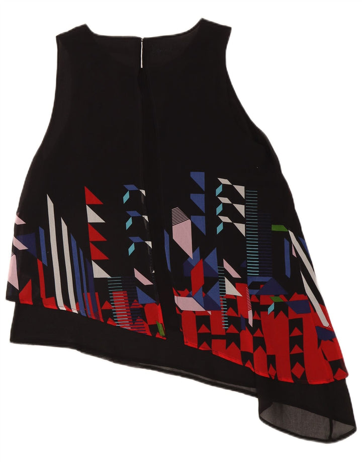 Desigual Damen Asymmetrisches Blusenoberteil UK 14 Großes schwarzes geometrisches Polyester
