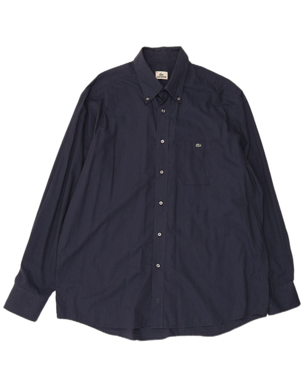LACOSTE Herrenhemd Größe 45 XL Marineblau karierte Baumwolle