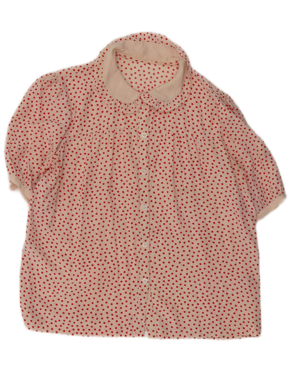 Vintage Damen Kurzarm-Hemdbluse UK 16 Large Pink Spotted
