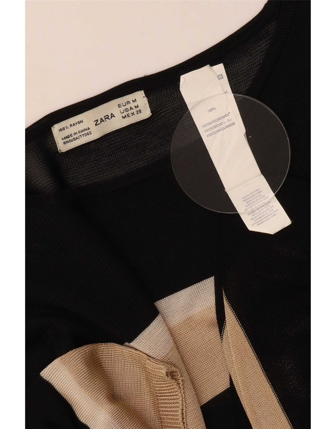 Zara Damen Blusenoberteil UK 12 Medium Schwarz Gestreifte Viskose