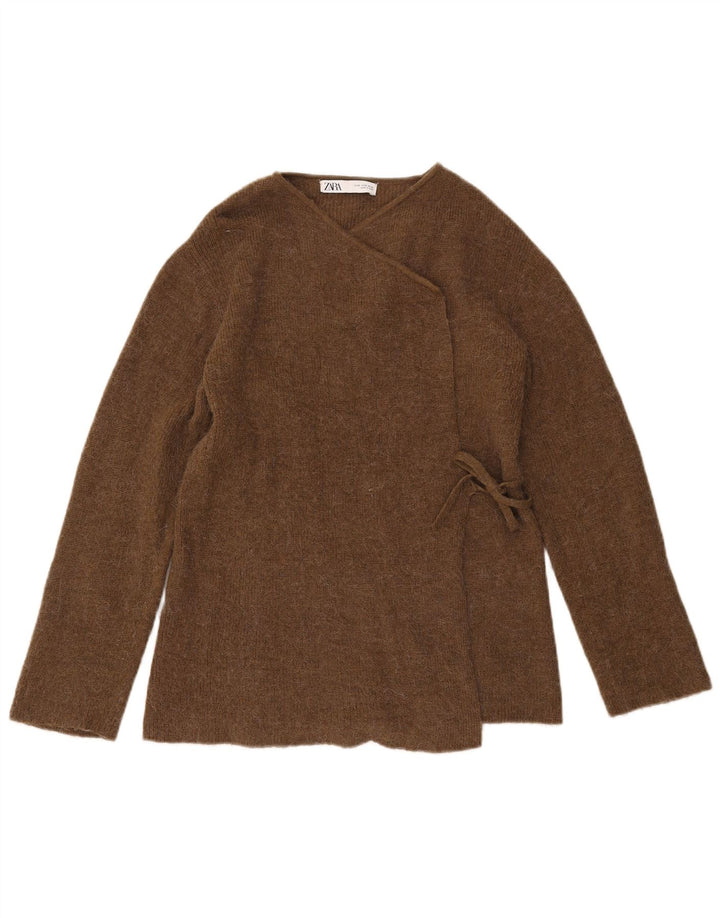 Zara Damen Wickel-Cardigan-Pullover UK 10 Small Khaki