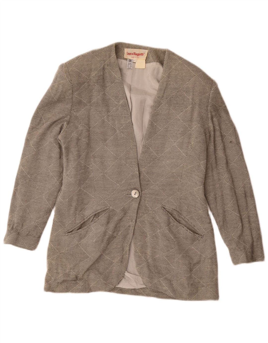 Laura Biagiotti Damen-Blazer mit 1 Knopf, Größe IT 46, groß, grau gestreift