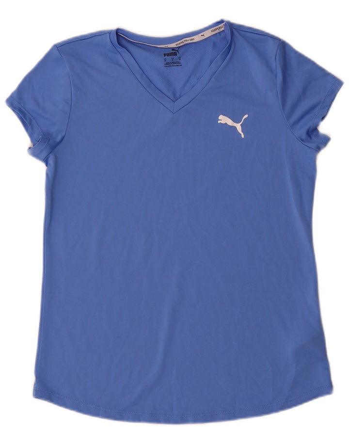 Puma Damen T-Shirt Top UK 12 Mittelblaues Polyester