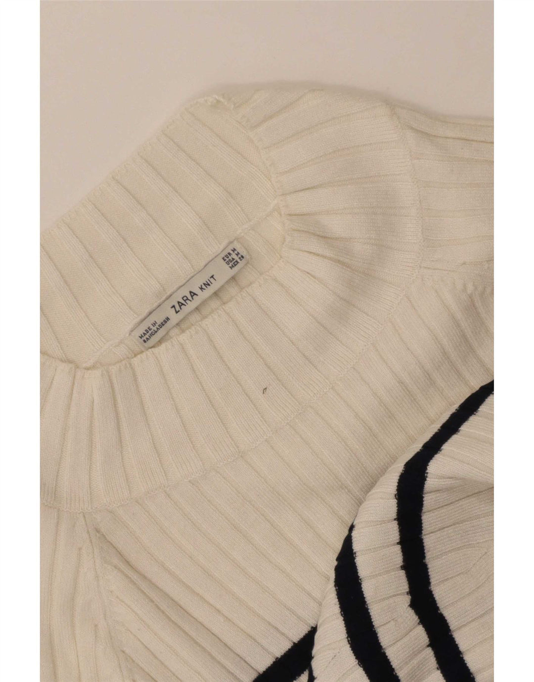 Zara Damen Crop Rollkragenpullover Pullover UK 12 Mittelweiß gestreift