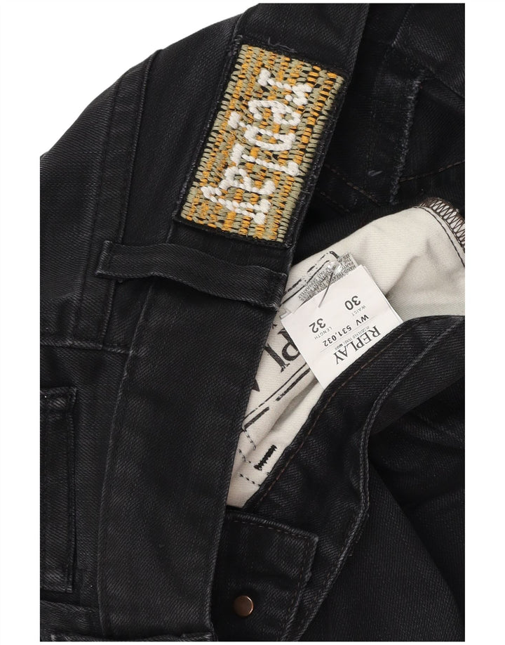 Replay Damen Bootcut Jeans W30 L32 Schwarze Baumwolle