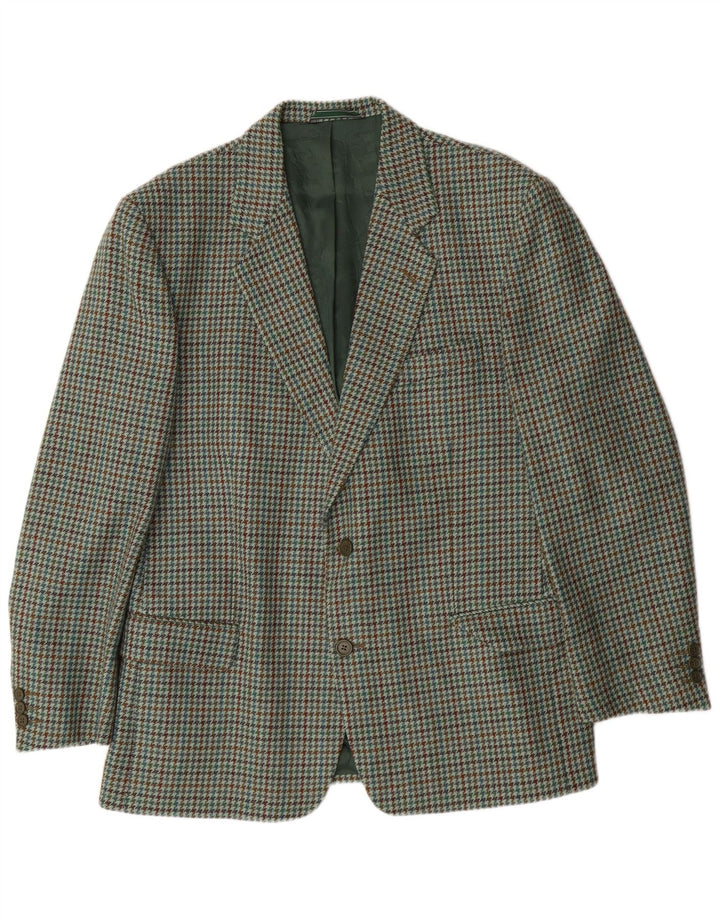 VINTAGE Herren 2-Knopf-Blazerjacke IT 52 XL Grüne Hahnentrittwolle