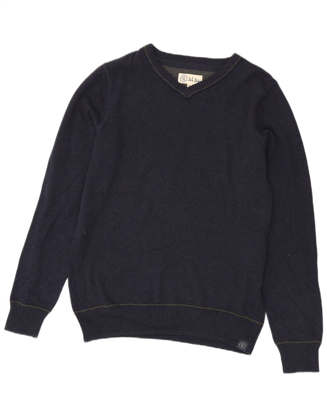 Fat Face Herren-Pullover mit V-Ausschnitt aus mittelblauer Baumwolle