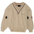Il Granchio Herren-Pullover mit V-Ausschnitt, Größe L, Weiß, Argyle/Diamantmuster