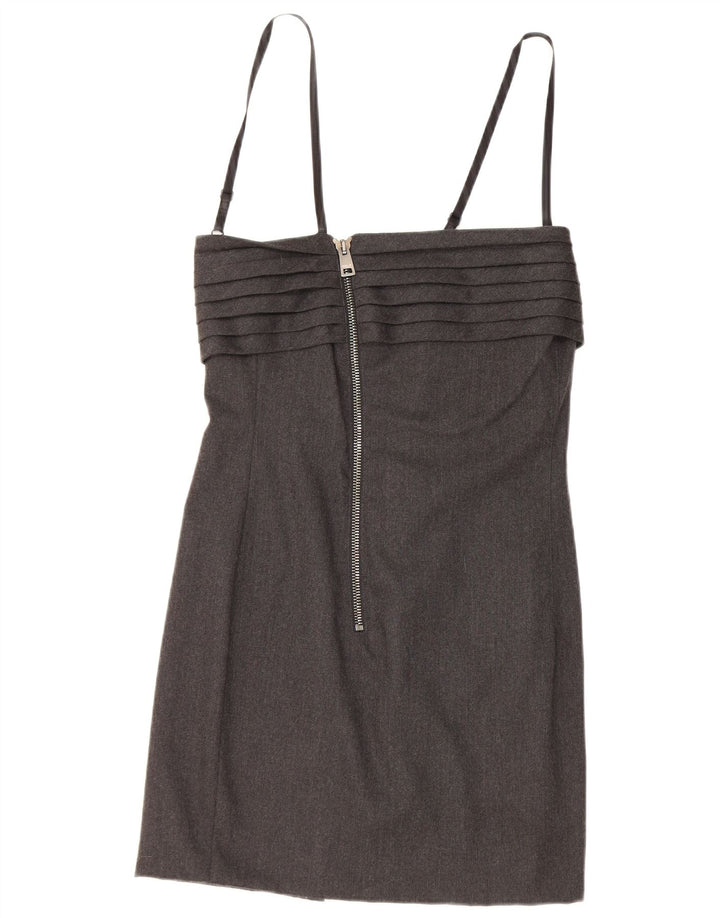 Vintage Damen Ärmelloses, figurbetontes Kleid IT 44 Mittelgraues Acetat