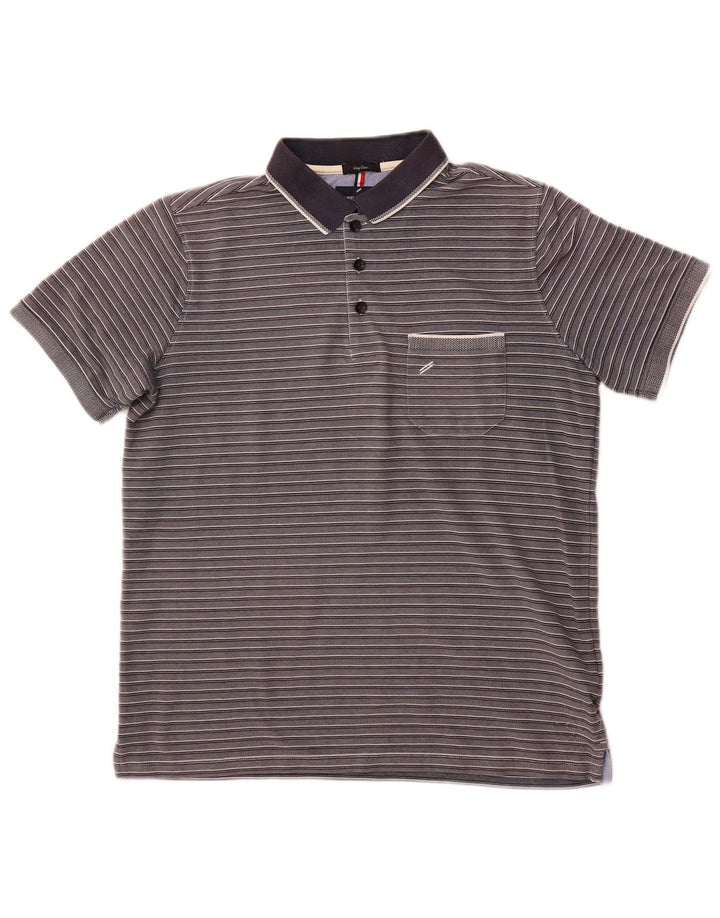 DANIEL HECHTER Herren-Poloshirt, pflegeleicht, groß, grau gestreift, Baumwolle