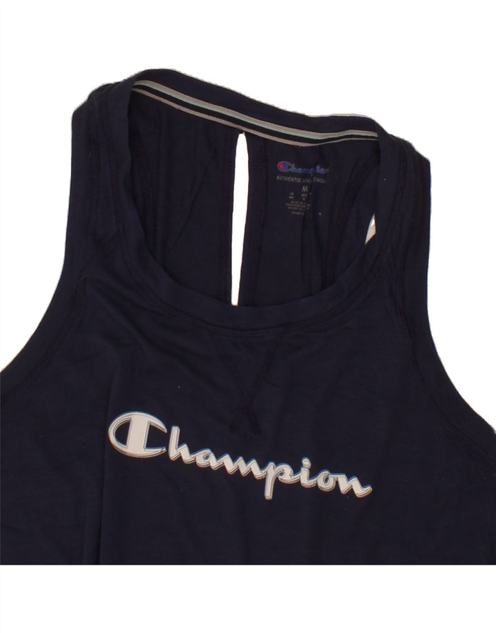 CHAMPION Womens Graphic Vest Top UK 14 Medium Navy Blue Polyester Vintage Champion and Second-Hand Champion from Messina Hembry 