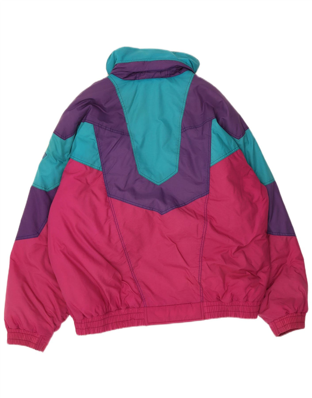 Vintage Herren Skijacke mit Kapuze IT 52 XL Mehrfarbiges Colourblock-Nylon