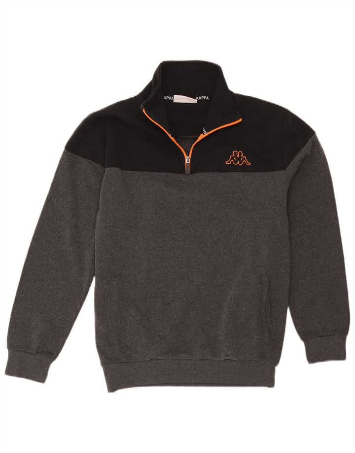 Kappa Herren-Fleecepullover mit Reißverschluss am Hals, großes graues Farbblock-Polyester
