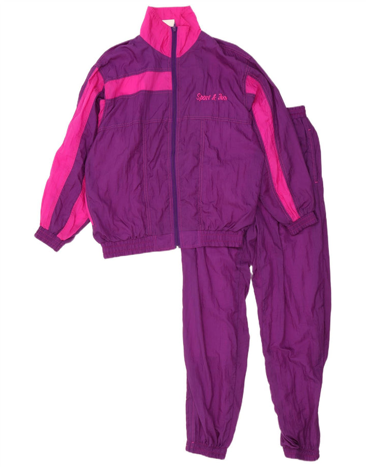 Vintage Damen-Trainingsanzug, UK 12, Mittellila, Colourblock-Polyamid