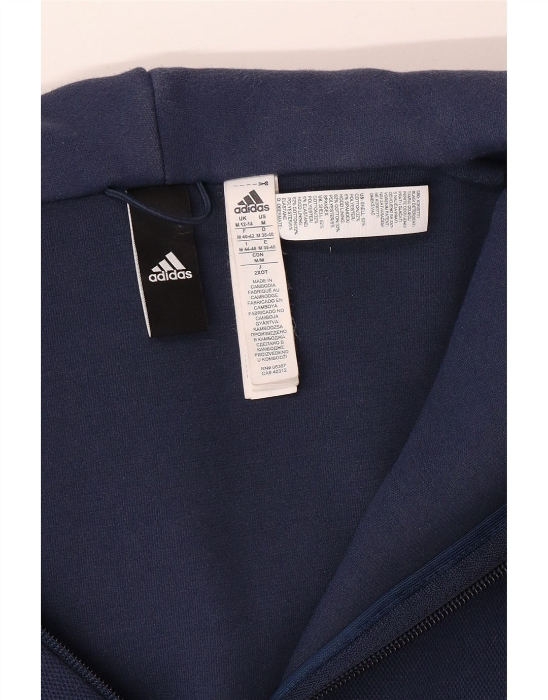 ADIDAS Damen Zip Hoodie Pullover UK 12/14 Medium Marineblau Baumwolle