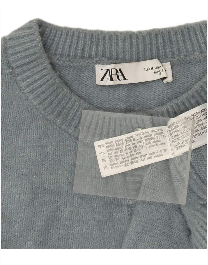 Zara Damen-Cardigan-Pullover UK 14 Mittelblaues Polyester